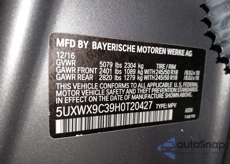 2017 BMW X3 xDrive28I from USA, damaged, VIN 5UXWX9C39H0T20427